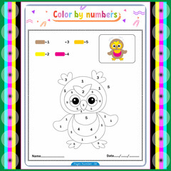 Little Bird color by number coloring page for kids
