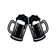 silhouette two beer mugs clinking together cartoon vector illustration