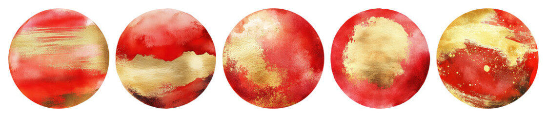 Obraz premium PNG Red and gold watercolor sphere art illustration astronomy., transparent background