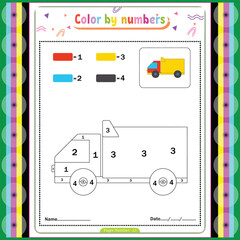 Easy car vehicle color by number coloring pages for kids