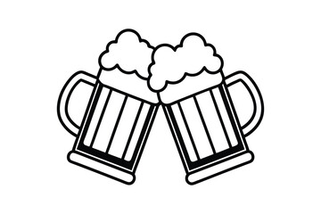 silhouette two beer mugs clinking together cartoon vector illustration