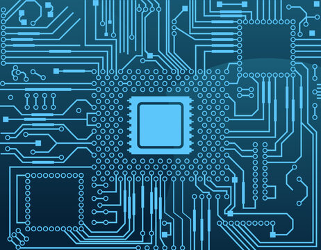 Detailed circuit board design with integrated chip.