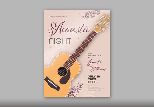 Brown And Beige Acoustic Music Concert Live Night Event Poster