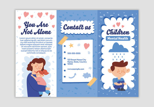 Blue And White Mental Health Children Support Kid Awareness Brochure