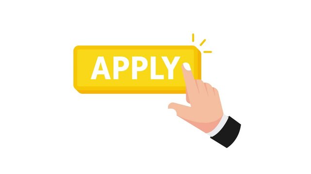 Hand clicking apply button with white and blue backgrounds