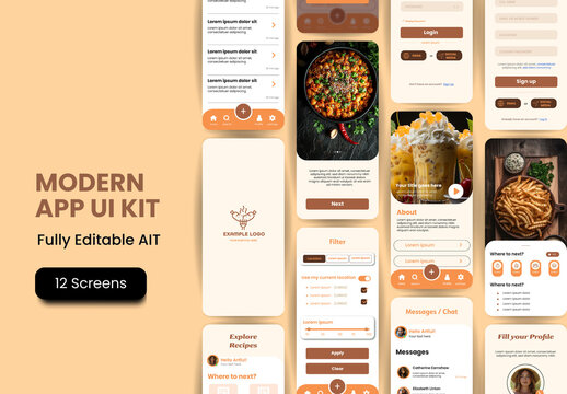 Beige And Brown Recipes Mobile App Cooking UI UX Screens Template