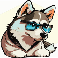 husky with glasses vector