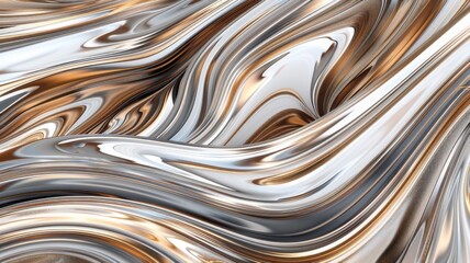 An abstract  flowing pattern of silver  brown  and white
