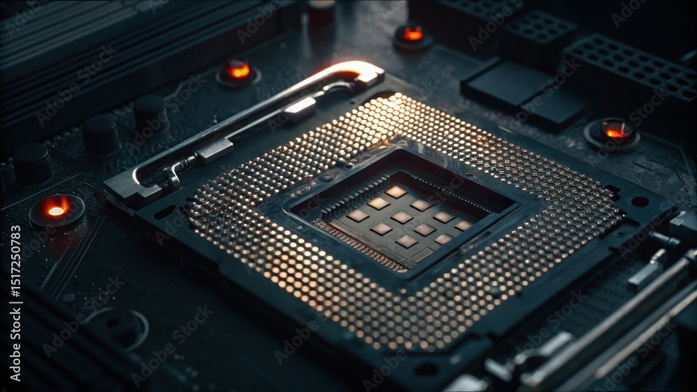 Poster Close-Up View of CPU Socket with Empty Space and Warning Indicators