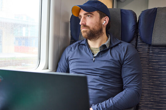 Young man working on a train