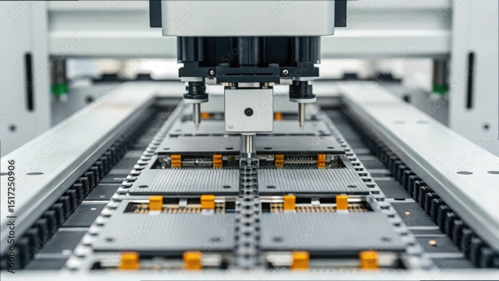 Aufkleber Close-up View of Robotic Machine in Assembly Process of Electronics