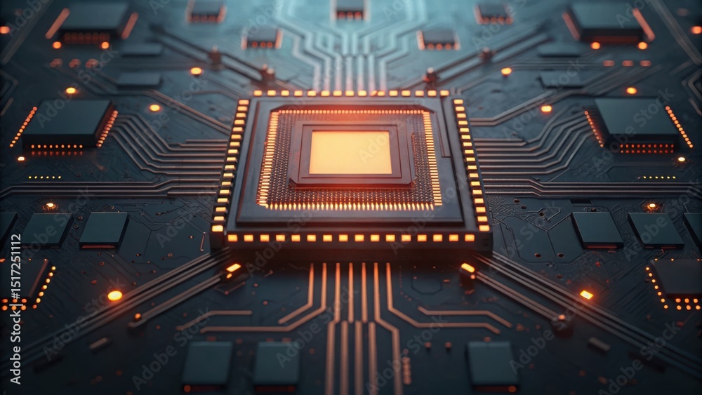 Poster detailed image of circuit board featuring broken chip and traces