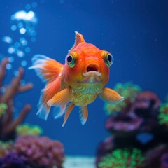 Astonished Celestial Goldfish in Vibrant Aquarium Paradise: Underwater Marvel