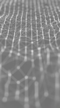Vertical video Digital waveforms dancing in sync with invisible music, minimalistic lines and dots, monochrome background with smooth motion, futuristic data concept