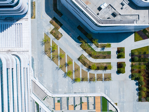 Vertical Aerial View of Modern Architectural Complex with Green Spaces