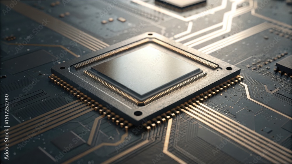 Poster Close-up View of Semiconductor Layout with Tones and Circuitry Details