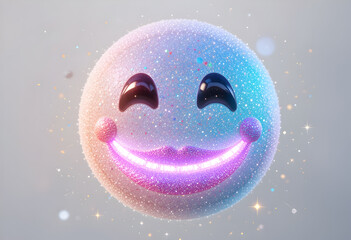 Glittery Smiley Emoji with Big Smile and Purple Glow

