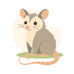 Cute possum sitting on green patch with curious expression, possum illustration perfect for wildlife education, possum cartoon adds charm to children s books and animal-themed designs.