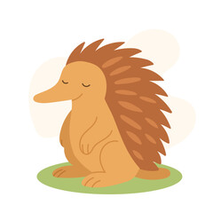 Cartoon echidna with closed eyes and peaceful look, echidna illustration adds unique touch to wildlife education, kids books, and Australian animal collections.