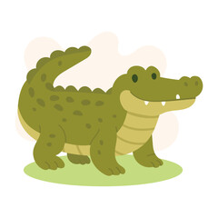Cartoon crocodile with green scales and big grin, crocodile illustration is ideal for jungle-themed content, kids wildlife education, and playful animal designs.
