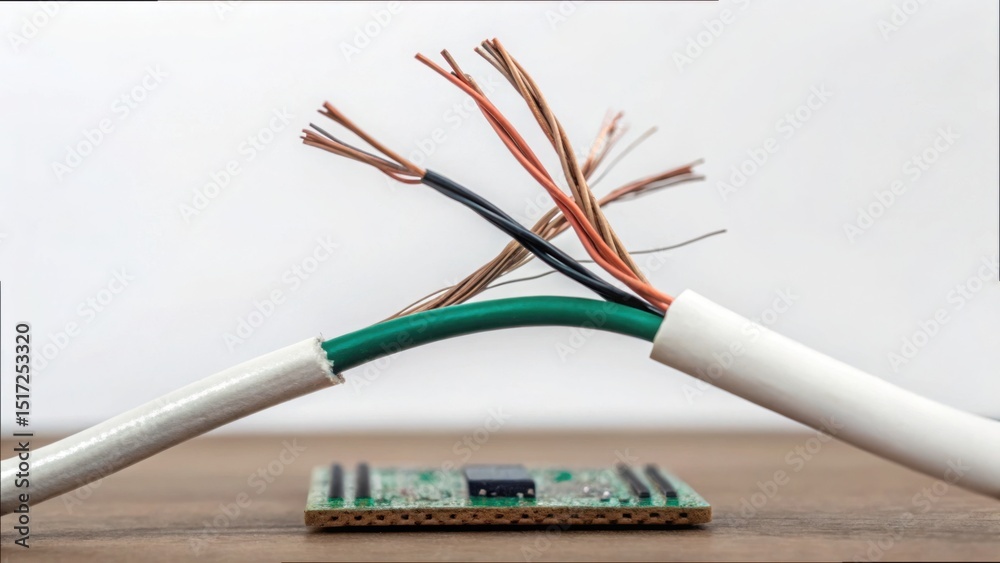 Poster close-up view of wires leading to disconnect on circuit board