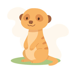 Cartoon meerkat standing upright with curious face, meerkat illustration fits safari-themed content, wildlife education, and animal graphics for children.