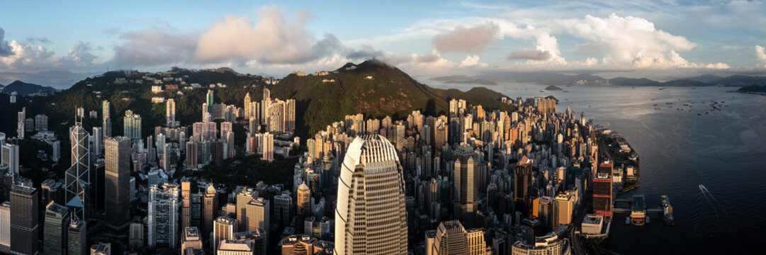 Hong Kong Island IFC Aerial Panorama