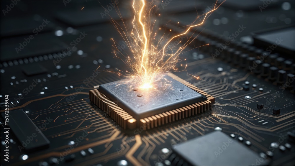 Aufkleber Close Up of Disrupted Electrical Flow in a Circuit Board Component