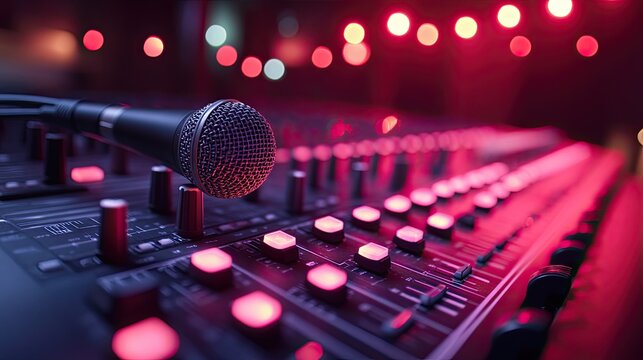 Microphone on soundboard in a nightclub