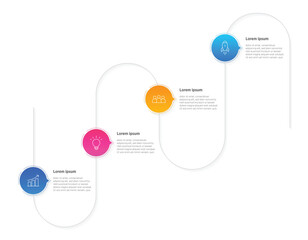 Colorful Vertical infographic timeline 4 steps or options on white background. Milestone, Roadmap, Timeline, Comparative, Planning and Business presentation. Vector illustration.