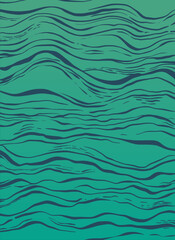 pattern of teal and dark teal wavy lines. The lines are organic and hand-drawn in style, creating a flowing, undulating effect. The color palette is calming and evokes feelings of water, nature, sea