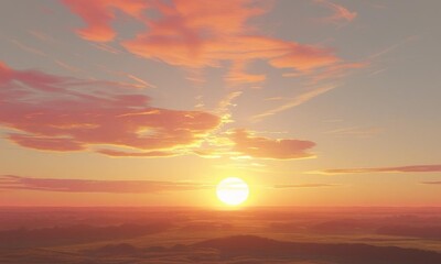 Obraz premium Vibrant orange and red clouds paint a beautiful sunset landscape over the mountains, with soft light illuminating the horizon