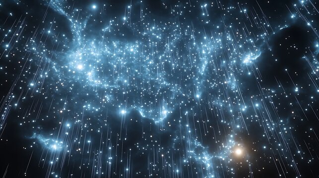 Celestial tapestry with radiant starfall and luminous celestial clouds