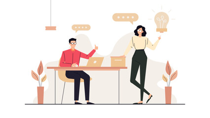 two employee having conversation in office room, business people interaction
