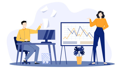 Office teamwork, analyzing data on whiteboard. Suitable for business presentations, teamwork concepts, data analysis, and office collaboration visuals.