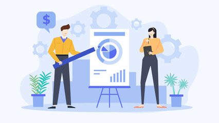 Business partners showcasing financial growth on a whiteboard. Perfect for presentations, business meetings, reports, financial articles, and educational materials.