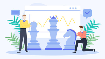 Obraz premium Strategic chess game with large blue pieces; depicts competition, strategy, intelligence, thinking ahead. Great for business, strategy, competition concepts.