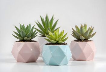 Set of 4 Succulents in Colorful Geometric Pots