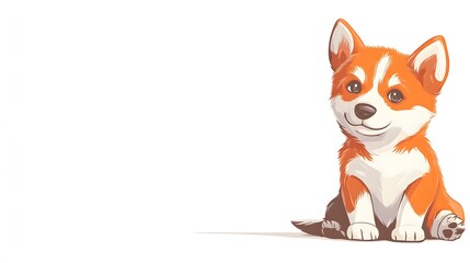 Obraz premium Animated, joyful, canine character, seated, isolated on white.