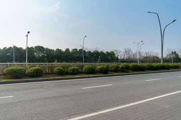 Empty urban road and buildings in the city
