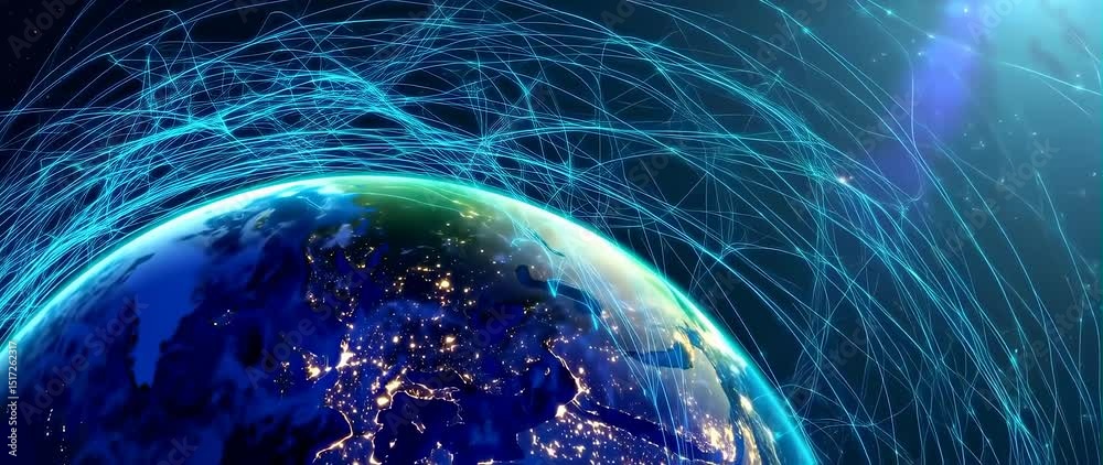 Canvas Prints anamorphic video modern network connections over earth. artificial intelligence and big data concept