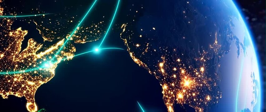 Anamorphic video Modern network connections over Earth. Artificial intelligence and big data concept. Business industry 4.0 and 5g - Powered by Adobe