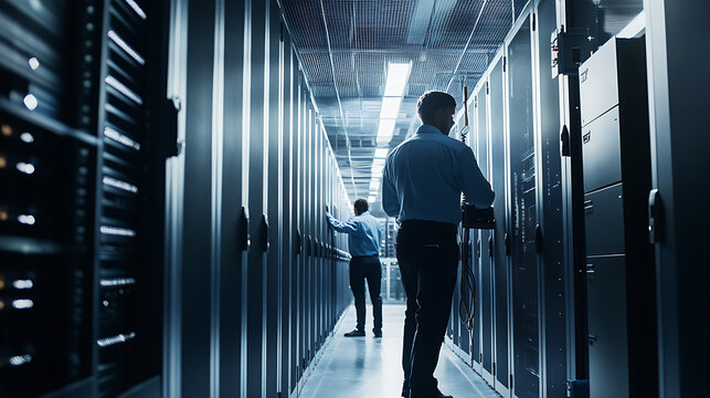Technicians Working in a Data Center
