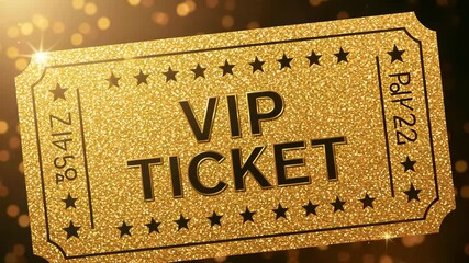 Golden VIP ticket with sparkling background, symbolizing exclusive access to events or experiences