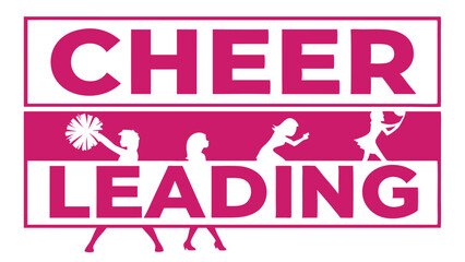 Cheering silhouette performs cheerleading, evoking team spirit, with a bright pink background, and a design element.