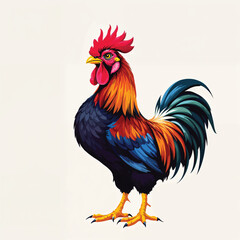 Fototapeta premium Colorful rooster with vibrant plumage isolated on white background, a proud farm animal