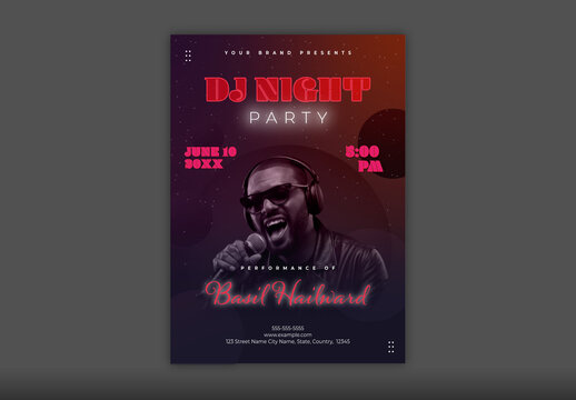 Pink And Violet DJ Night Party Music Event Flyer