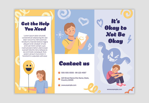 Yellow And Blue Mental Health Awareness Help Support Brochure