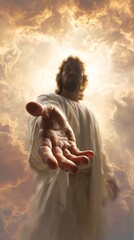 Divine Hand of Jesus Christ Extending a Helping Hand from Heavenly Light