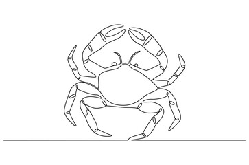 Continuous one line drawing of Sea crab. Single line drawing illustration of Red crab. Seafood dish concept vector art. Doodle line illustration.